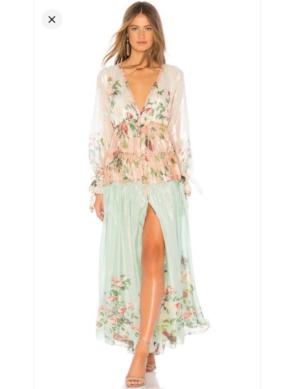 Rococo Sand Mint and Blush Floral High-Low Maxi Dress